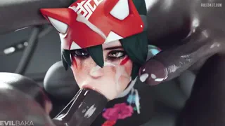 Kiriko BBC Double Blowjob Bukkake [Evilbaka]