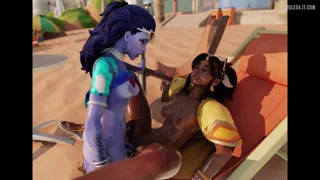 Futa Widowmaker and Illari at the beach [Overwatch] (Ohkayp) [u/Oknowthisisebic]