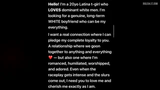 Latina t-girl looking for a longterm white dom partner (Pls Read The 2nd, 3rd, 4th Slide, And Bio) [u/Adrifting_]