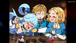 Link, Zelda and Aqua in bar (Snegovski) [Konosuba, Legend Of Zelda] [u/SiarX]